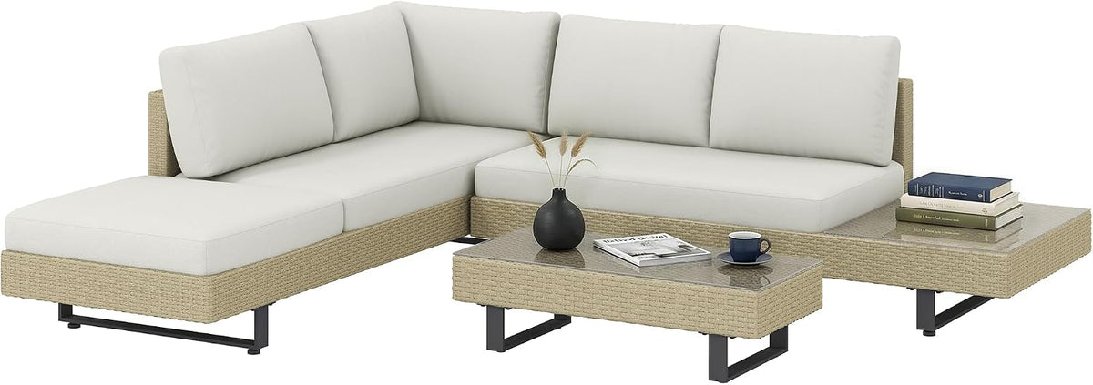 Outsunny conjunto de jardín, 196 × 69 × 59 cm, 3 unidades, beige, para el jardín